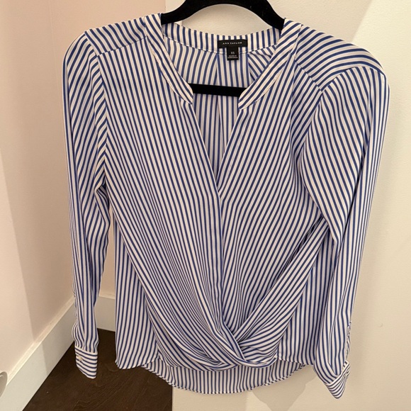 Ann Taylor Tops - Ann Taylor Striped Blue and White Wrap Women's Top XS Surplice